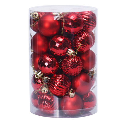 Articole pentru Craciun - Set 34 globuri de Craciun pentru brad – 26x18x18cm, nuanta rosu intens