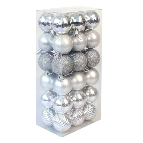 Globuri - Set 36 globuri de Craciun pentru brad – 22x11x8cm, nuanta argintiu