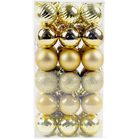Globuri - Set 36 globuri de Craciun pentru brad – 22x11x8cm, nuanta auriu