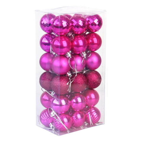 Globuri - Set 36 globuri de Craciun pentru brad – 22x11x8cm, nuanta roz intens