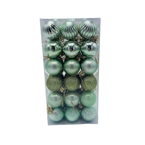 Globuri - Set 36 globuri de Craciun pentru brad – 22x11x8cm, nuanta verde discret