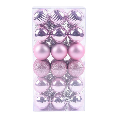 Articole pentru Craciun - Set 36 globuri de Craciun pentru brad – 34x17x11cm, nuanta roz delicat