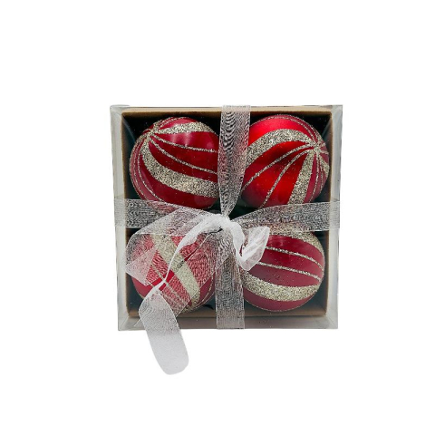 Globuri - Set 4 globuri de Craciun pentru brad – 16x16x7cm, nuanta rosu intens