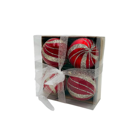 Set 4 globuri de Craciun pentru brad – 16x16x7cm, nuanta rosu intens [1]