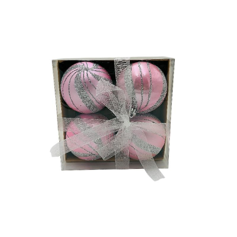 Globuri - Set 4 globuri de Craciun pentru brad – 16x16x7cm, nuanta roz delicat