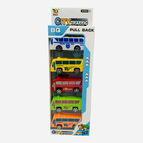 Set 5 autobuze City Traffic, pull-back action, 32.5×11.5×4cm, multicolor, +3ani,   [3]