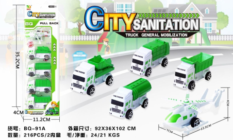 Set 5 vehicule City Sanitation, pull-back action, 32.5×11.5×4cm, +3ani,   [2]