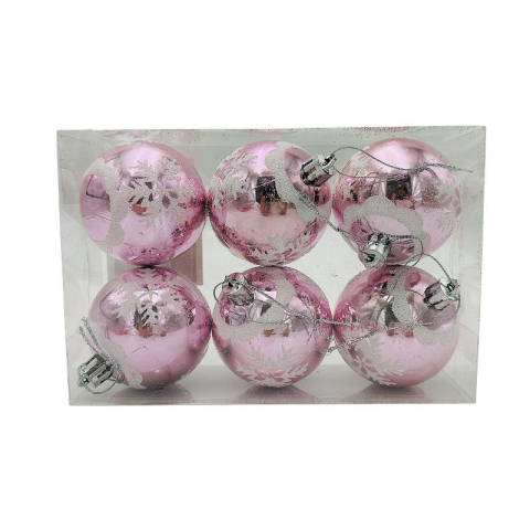Globuri - Set 6 globuri de Craciun pentru brad – 17x12x6cm, nuanta roz delicat