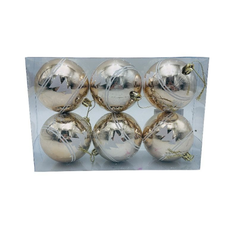 Globuri - Set 6 globuri de Craciun pentru brad – 23x15x8cm, nuanta champagne