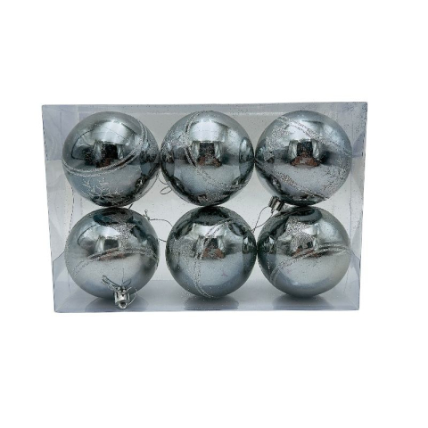 Globuri - Set 6 globuri de Craciun pentru brad – 23x15x8cm, nuanta gri cenusiu