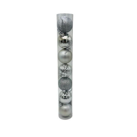 Globuri - Set 7 globuri de Craciun pentru brad – 40x6x6cm, nuanta argintiu