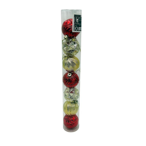 Globuri - Set 7 globuri de Craciun pentru brad – 40x6x6cm, nuanta rosu+ auriu