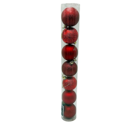 Globuri - Set 7 globuri de Craciun pentru brad – 40x6x6cm, nuanta rosu intens