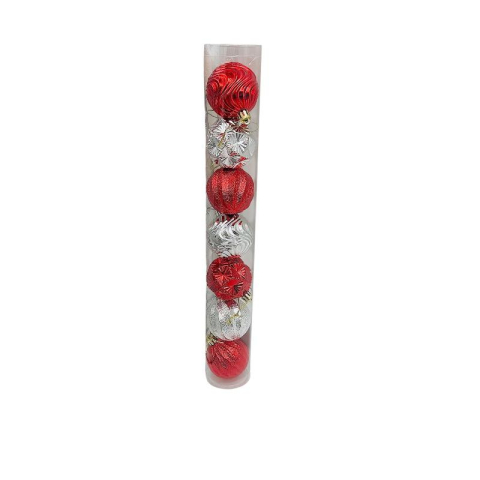 Globuri - Set 7 globuri de Craciun pentru brad – 40x6x6cm, nuante rosu+ argintiu