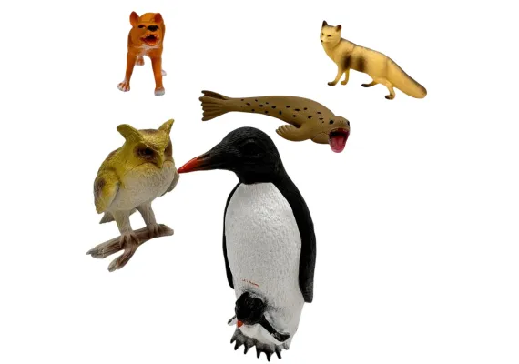 Baieti - Set animale salbatice de plastic 8-9 cm – figurine educative pentru copii, fauna polara si de padure, 