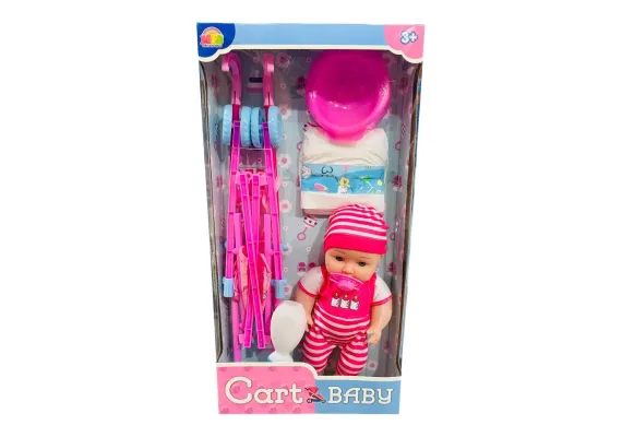 Jucarii, Copii & Bebe - Set bebelus muzical cu olita, biberon, scutec si carucior sport, 46×24cm, 