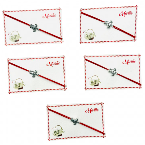 Martisor Bratara - Set de 5 bratari reglabile Martisor, cu snur elastic si pandantiv Broscuta Norocoasa – model 2025