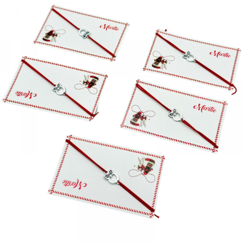 Set de 5 bratari reglabile Martisor, cu snur elastic si pandantiv Bufnita Inteleapta – model 2025 [2]