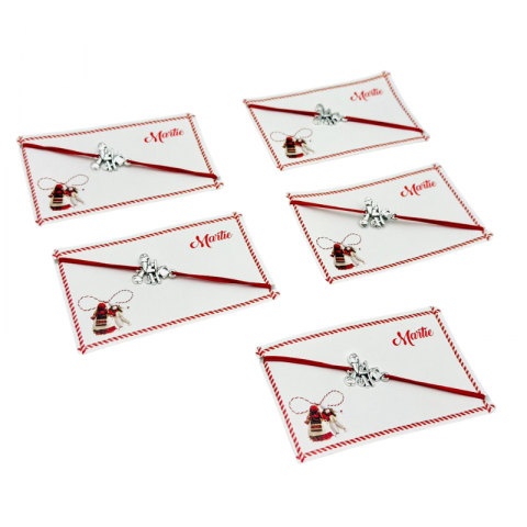Martisor Bratara - Set de 5 bratari reglabile Martisor, cu snur elastic si pandantiv Cosar Norocos – model 2025