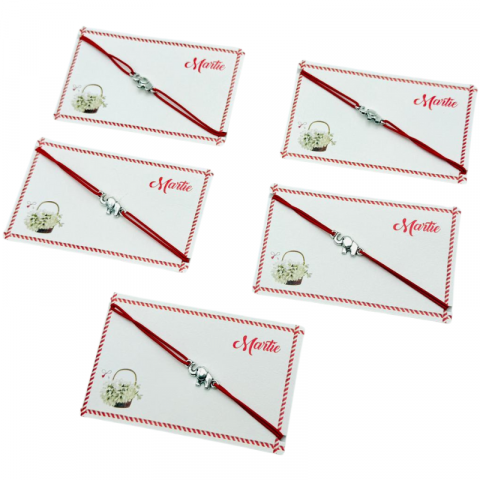 Martisor Bratara - Set de 5 bratari reglabile Martisor, cu snur elastic si pandantiv Elefant Norocos – model 2025