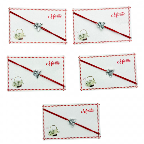 Martisor Bratara - Set de 5 bratari reglabile Martisor, cu snur elastic si pandantiv Fluturas – model 2025