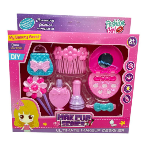 Set de jucarie pentru infrumusetare fetite, 7 piese – multicolor, cu accesorii de coafat si machiaj,  [1]