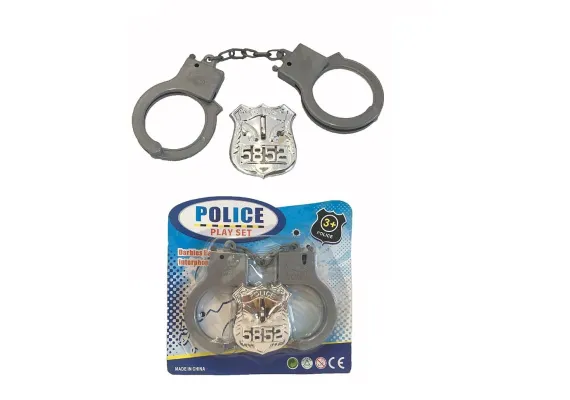 Arme de jucarie - Set de politie pentru copii cu insigna si catuse, 
