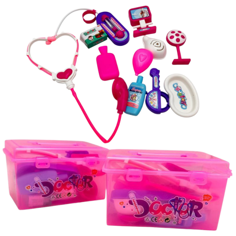 Set doctor jucarie pentru copii trusa medicala roz cu accesorii 10 piese, aproximativ 13-14cm,  [1]