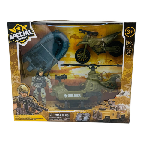Set Special Combat - Barca Militara, Motocicleta, Elicopter si Figurina Soldat, 27×23×7cm  [1]