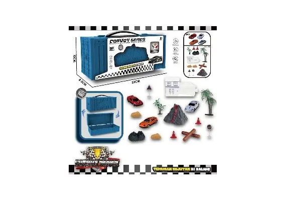 Jucarii de rol - Set Tematic, Container Curse Convoy Series - Masini, Cladire si Accesorii Intr-o Cutie Tematica 