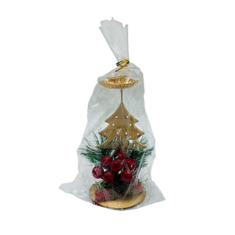 Sfesnic metalic Craciun cu bradut auriu – 1 loc pentru tealight, 16x8cm [2]