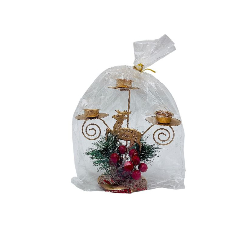 Sfesnic metalic Craciun cu ren auriu – 3 locuri pentru tealight, 17x15.5cm [1]