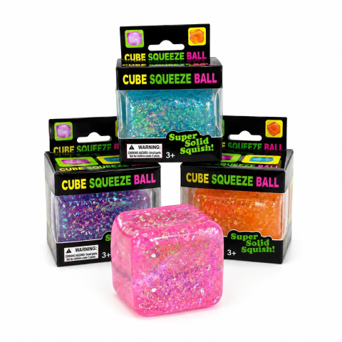 Jucarii antistres si senzoriale - Squishy antistres cub cu sclipici 5cm, moale si elastic, culoare aleatorie