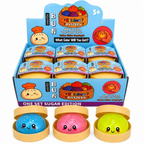 Jucarii antistres si senzoriale - Squishy Dumpling Antistres 8,5 cm în Cutie Tip Bambus - Jucărie Moale pentru Copii, Model Aleatoriu