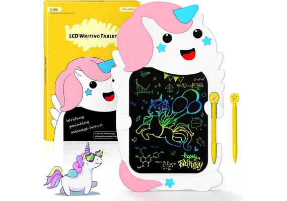 Jucarii educative si de creatie - Tableta grafica pentru scris si desen, model unicorn, stergere automata, creion  si baterie incluse, 30×18.5cm, +3ani,  