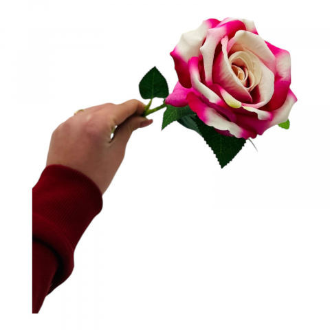 Idei de cadouri - Trandafir elegant artificial, 51cm, calitate superioara, alb+roz