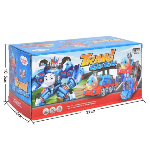 Tren robot 2-in-1 Train Go Go cu lumini LED si muzica, se transforma in robot, mers auto cu evitare obstacole, albastru/rosu [1]
