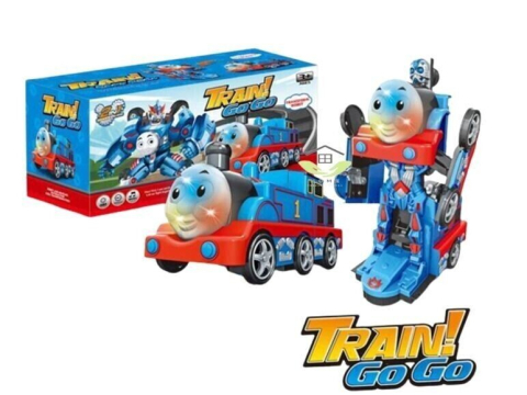 Tren robot 2-in-1 Train Go Go cu lumini LED si muzica, se transforma in robot, mers auto cu evitare obstacole, albastru/rosu [2]
