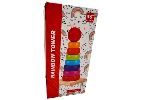 Bebelusi - Turn curcubeu din lemn pentru copii 3 ani+ – Jucarie educativa Montessori colorata pentru dezvoltarea gandirii logice, 