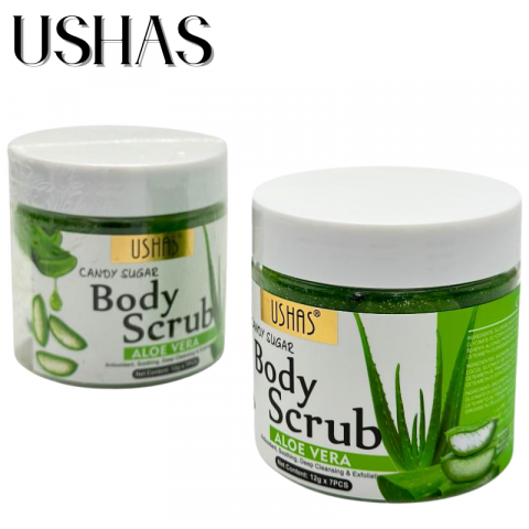 Ushas Body Scrub Aloe Vera 12g x 7 – Exfoliant cu Zahar si Aloe, Calmanta si Revitalizanta, BaoBao [1]