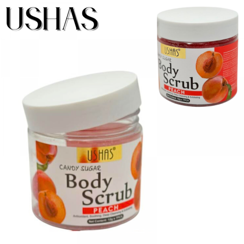 Ushas Body Scrub Peach 12g x 7 – Exfoliant cu Zahar si Piersica, Catifelare si Revitalizare Piele, BaoBao [1]