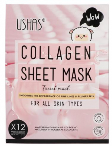 Ingrijire Fata si Corp - USHAS Collagen Sheet Mask – Mască de Față cu Colagen pentru Toate Tipurile de Ten, Netezește și Revitalizează Pielea