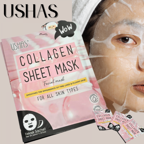Ingrijire Fata si Corp - Ushas Collagen Sheet Mask – Masca Faciala cu Colagen pentru Hidratare si Fermitate, BaoBao