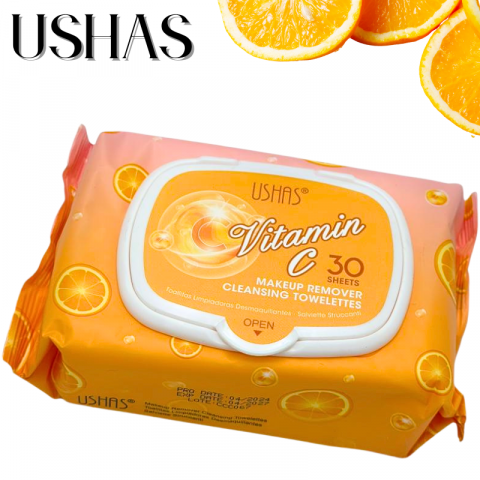 Ingrijire Fata si Corp - Ushas Servetele Demachiante cu Vitamina C 30 buc – Curatare Fata si Ochi, Fara Clatire, BaoBao