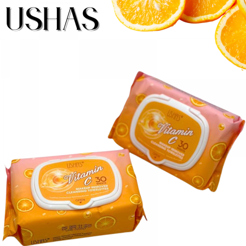 Ushas Servetele Demachiante cu Vitamina C 30 buc – Curatare Fata si Ochi, Fara Clatire, BaoBao [1]