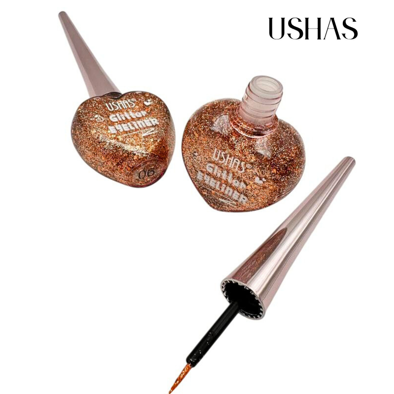 Eyeliner Glitter Ushas 06, 12g - Liner cu sclipici colorat, ambalaj in forma de inima, efect spectaculos, BaoBao
