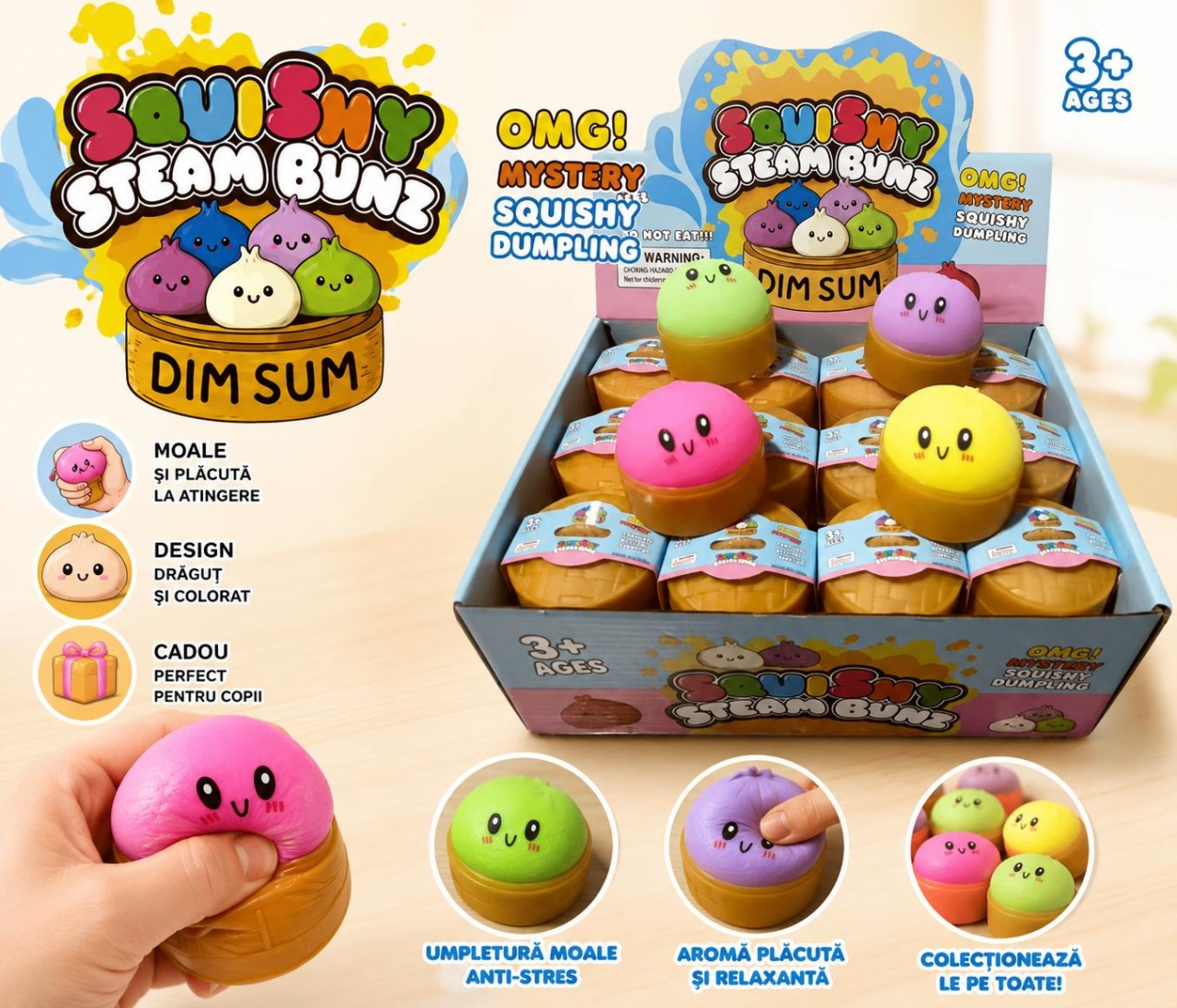 Jucarie Squishy Antistres Dumplings   Galusca in Cosulet, 5.5 cm, Copii 3+