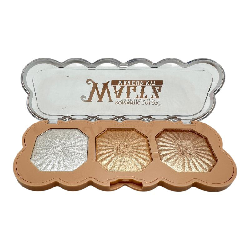 Paleta iluminator Romantic Color B2 - 3 nuante, 9g, efect luminos natural, 15cm, BaoBao