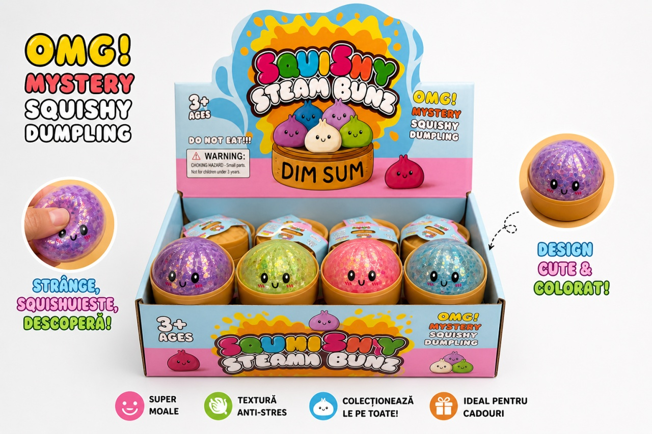 Squishy Dumplings cu Sclipici si Bilute moi 5.5cm - Jucarie Antistres