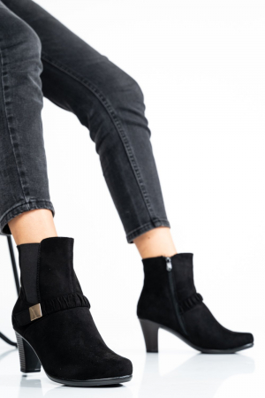 Botine si Ghete Dama - Botine Black Suede cu toc